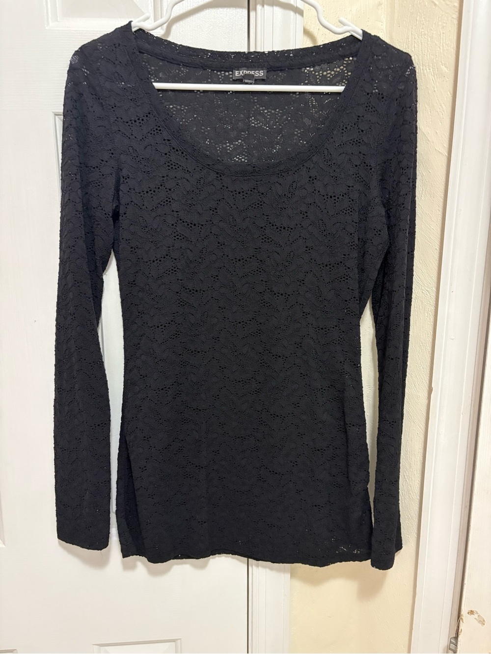 Express Black Lace Long Sleeve Scoop Neck Top